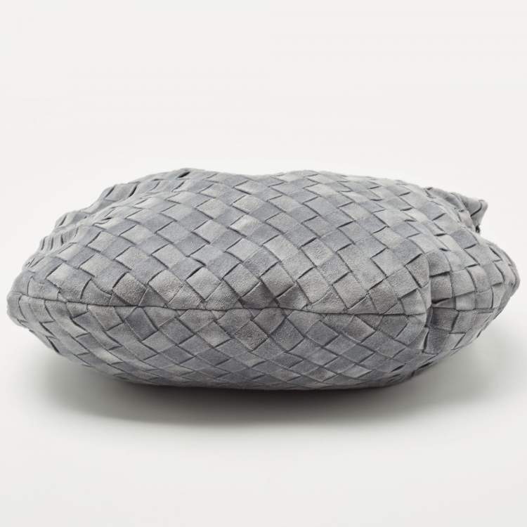 Pre Owned Bottega Veneta Grey Intrecciato Suede BV Jdoie Hobo