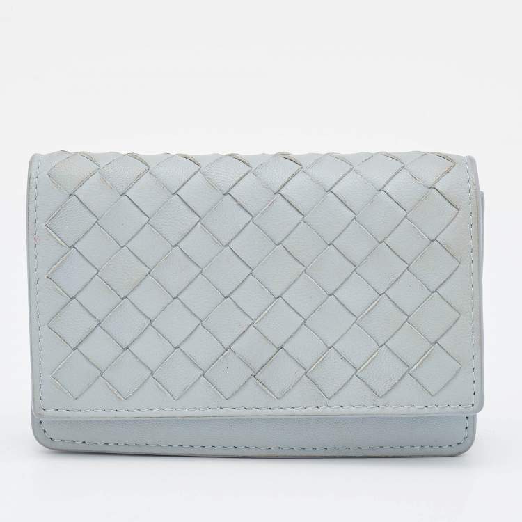 Pre Owned Bottega Veneta Grey Intrecciato Leather Business Card Case