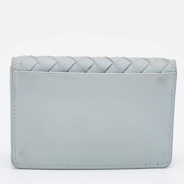 Pre Owned Bottega Veneta Grey Intrecciato Leather Business Card Case