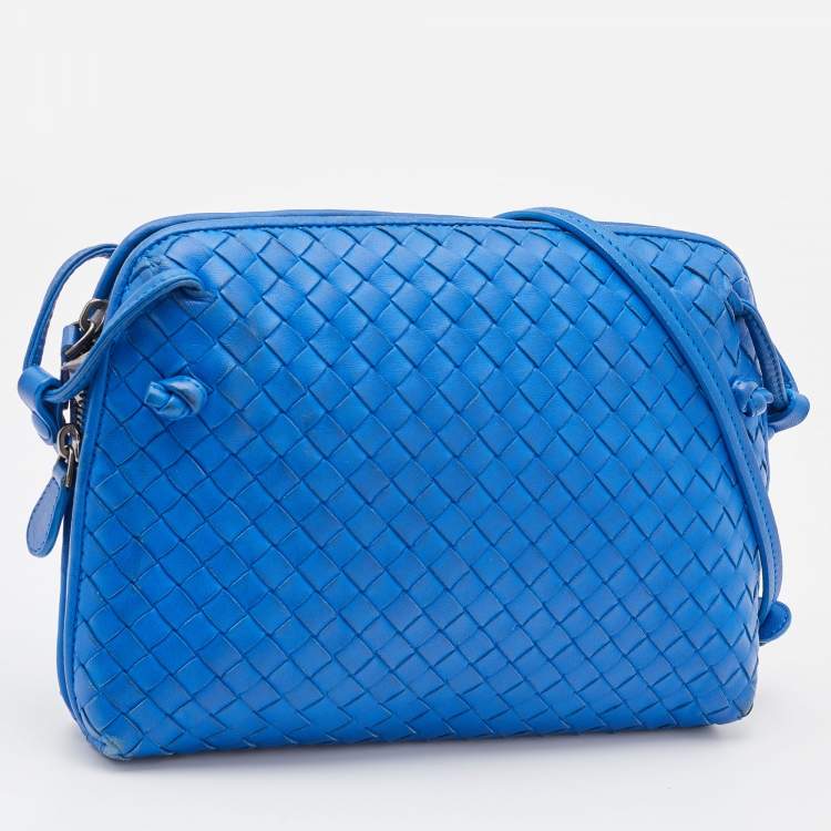 Pre Owned Bottega Veneta Blue Intrecciato Leather Nodini Crossbody Bag