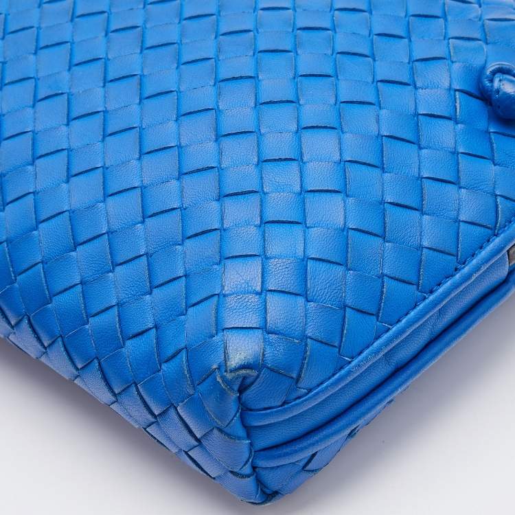 Pre Owned Bottega Veneta Blue Intrecciato Leather Nodini Crossbody Bag