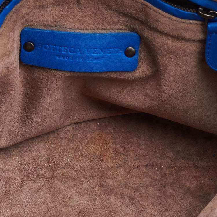 Pre Owned Bottega Veneta Blue Intrecciato Leather Nodini Crossbody Bag