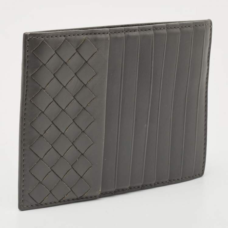 Pre Owned Bottega Veneta Grey Intrecciato Leather Zip Card Holder