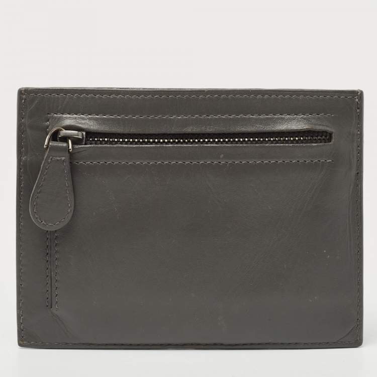 Pre Owned Bottega Veneta Grey Intrecciato Leather Zip Card Holder