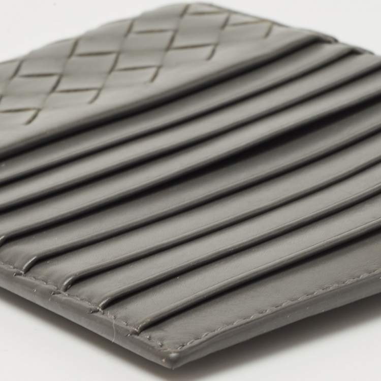 Pre Owned Bottega Veneta Grey Intrecciato Leather Zip Card Holder