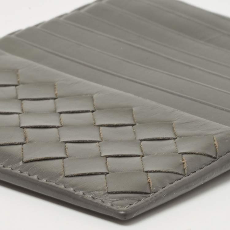 Pre Owned Bottega Veneta Grey Intrecciato Leather Zip Card Holder