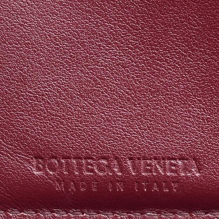 Pre Owned Bottega Veneta Red Intrecciato Leather French Compact Wallet
