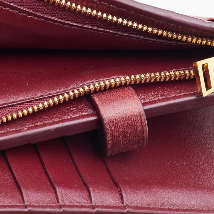 Pre Owned Bottega Veneta Red Intrecciato Leather French Compact Wallet