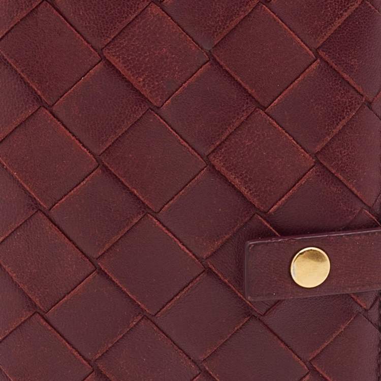 Pre Owned Bottega Veneta Red Intrecciato Leather French Compact Wallet