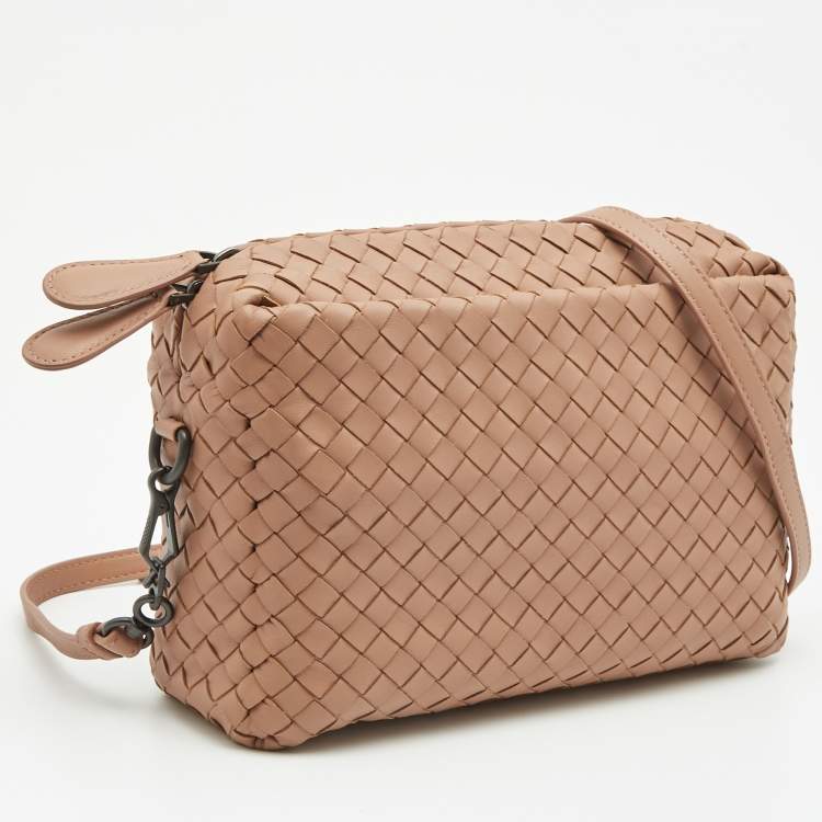 Pre Owned Bottega Veneta Beige Intrecciato Leather Crossbody Bag