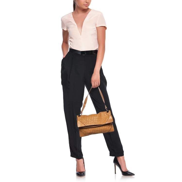 Pre Owned Bottega Veneta Tan Intrecciato Leather Shoulder Bag