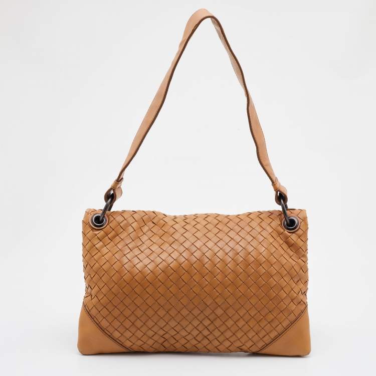 Pre Owned Bottega Veneta Tan Intrecciato Leather Shoulder Bag