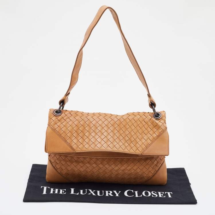 Pre Owned Bottega Veneta Tan Intrecciato Leather Shoulder Bag