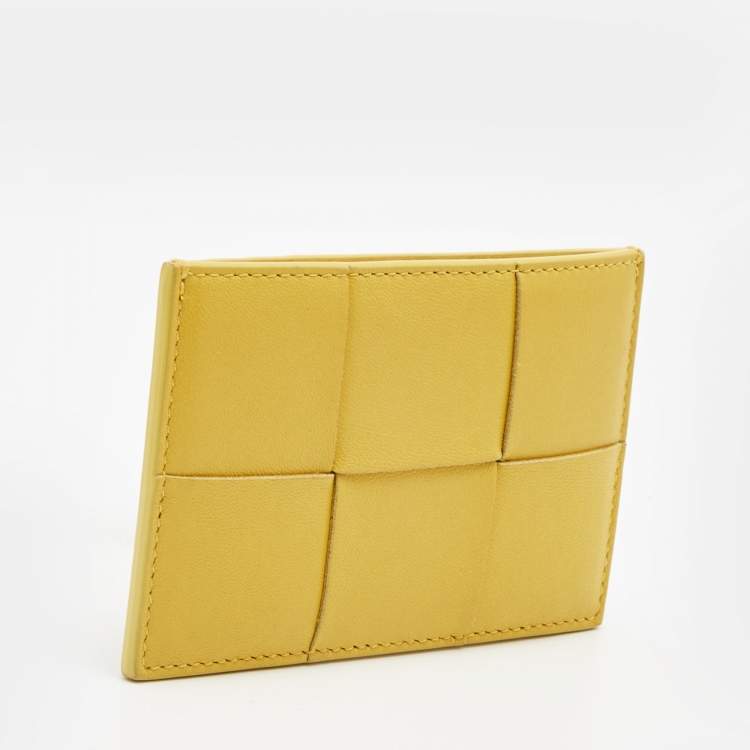 Pre Owned Bottega Veneta Yellow Intrecciato Leather Cassette Card Holder