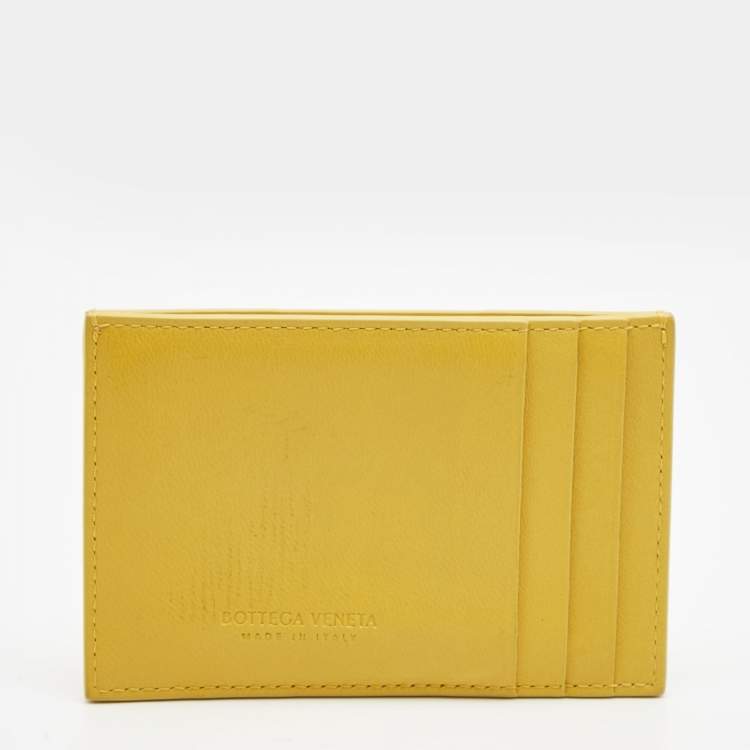 Pre Owned Bottega Veneta Yellow Intrecciato Leather Cassette Card Holder