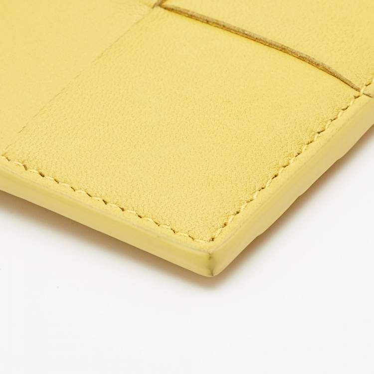 Pre Owned Bottega Veneta Yellow Intrecciato Leather Cassette Card Holder