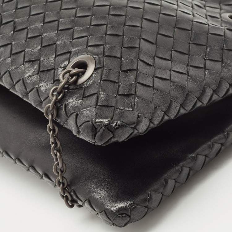 Pre Owned Bottega Veneta Black Intrecciato Leather Duo Shoulder Bag