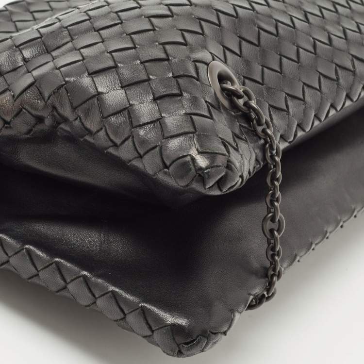 Pre Owned Bottega Veneta Black Intrecciato Leather Duo Shoulder Bag