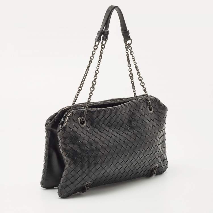 Pre Owned Bottega Veneta Black Intrecciato Leather Duo Shoulder Bag