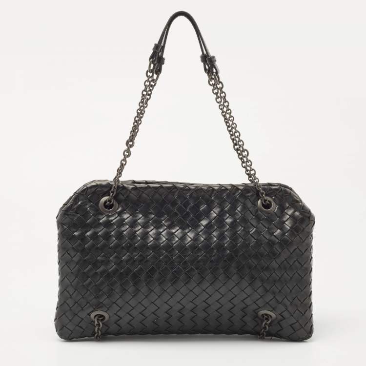 Pre Owned Bottega Veneta Black Intrecciato Leather Duo Shoulder Bag
