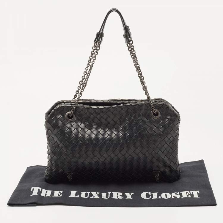 Pre Owned Bottega Veneta Black Intrecciato Leather Duo Shoulder Bag