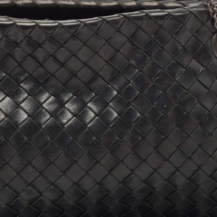 Pre Owned Bottega Veneta Black Intrecciato Leather Duo Shoulder Bag