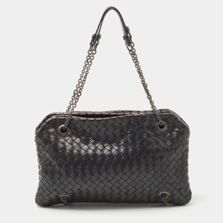 Pre Owned Bottega Veneta Black Intrecciato Leather Duo Shoulder Bag