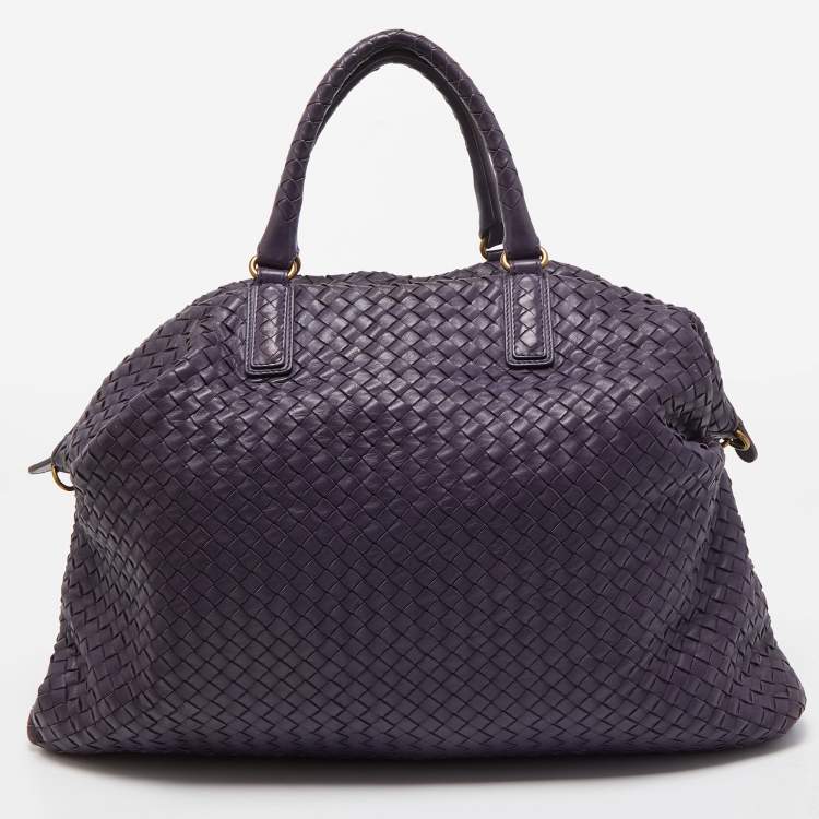 Pre Owned Bottega Veneta Purple Intrecciato Leather Maxi Convertible Tote