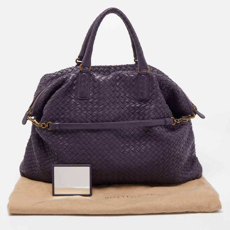 Pre Owned Bottega Veneta Purple Intrecciato Leather Maxi Convertible Tote