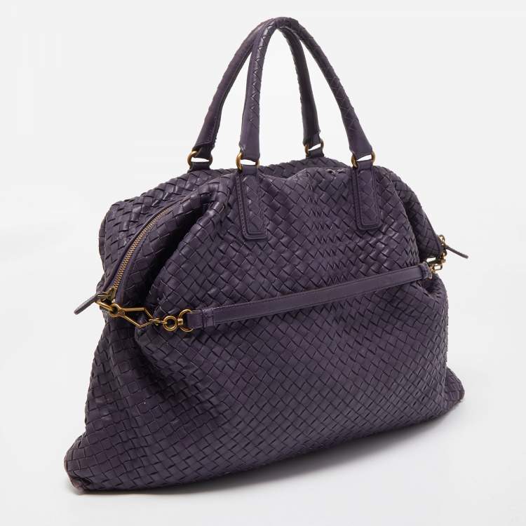 Pre Owned Bottega Veneta Purple Intrecciato Leather Maxi Convertible Tote