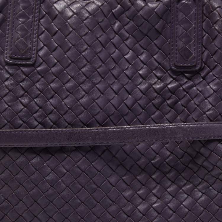 Pre Owned Bottega Veneta Purple Intrecciato Leather Maxi Convertible Tote