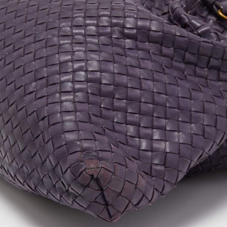 Pre Owned Bottega Veneta Purple Intrecciato Leather Maxi Convertible Tote