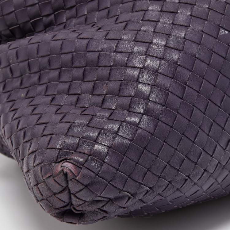 Pre Owned Bottega Veneta Purple Intrecciato Leather Maxi Convertible Tote