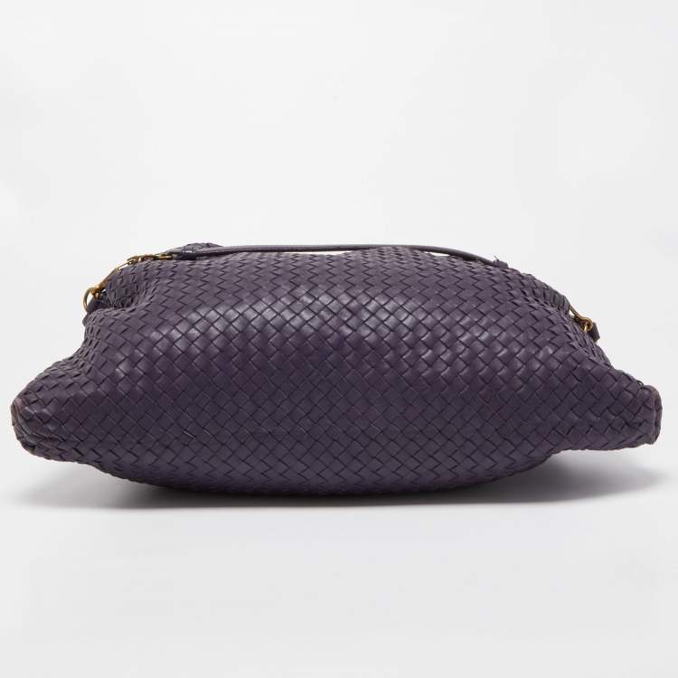 Pre Owned Bottega Veneta Purple Intrecciato Leather Maxi Convertible Tote