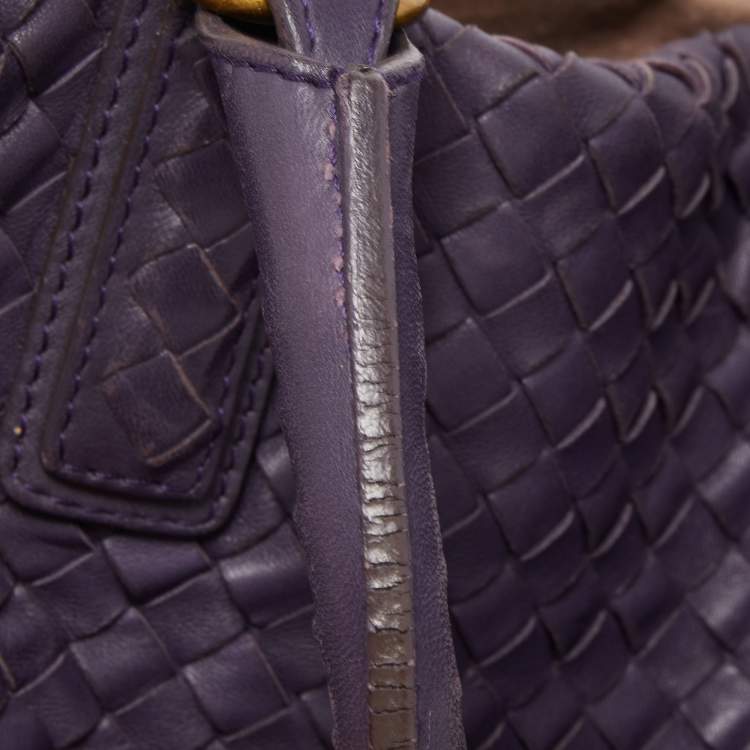 Pre Owned Bottega Veneta Purple Intrecciato Leather Maxi Convertible Tote
