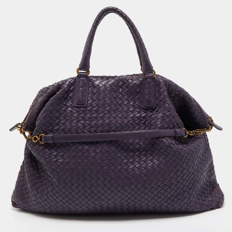 Pre Owned Bottega Veneta Purple Intrecciato Leather Maxi Convertible Tote