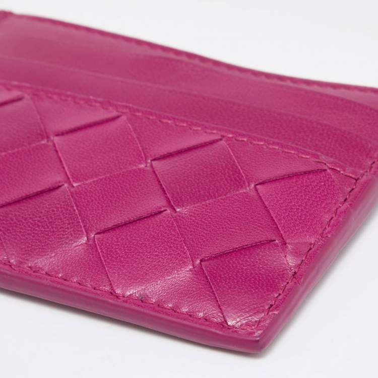 مملوكة مسبقًا Bottega Veneta Fuchsia Intrecciato Leather Card Holder