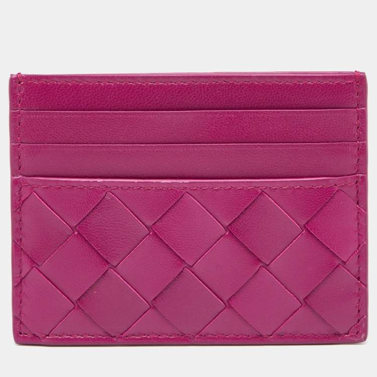 مملوكة مسبقًا Bottega Veneta Fuchsia Intrecciato Leather Card Holder