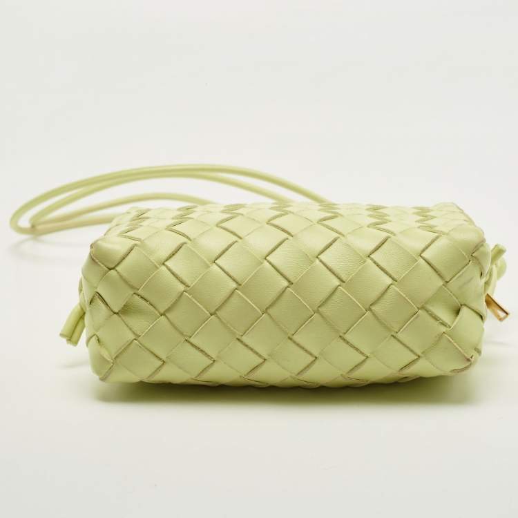 Pre Owned Bottega Veneta Light Green Intrecciato Leather Mini Loop Camera Crossbody Bag