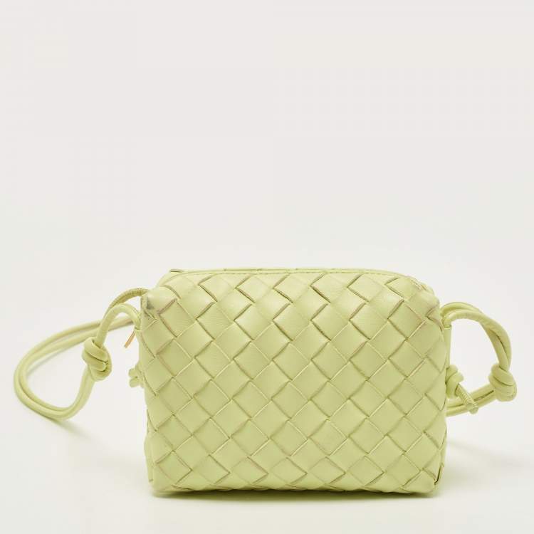 Pre Owned Bottega Veneta Light Green Intrecciato Leather Mini Loop Camera Crossbody Bag