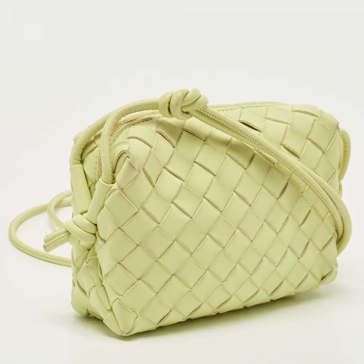 Pre Owned Bottega Veneta Light Green Intrecciato Leather Mini Loop Camera Crossbody Bag