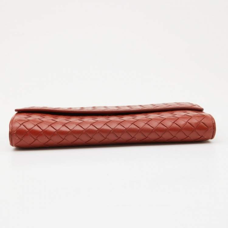 Pre Owned Bottega Veneta Rust Intrecciato Leather Flap Continental Wallet