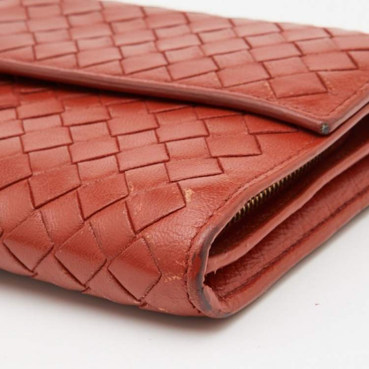 Pre Owned Bottega Veneta Rust Intrecciato Leather Flap Continental Wallet
