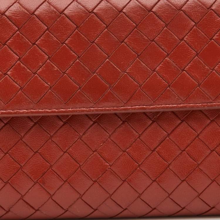 Pre Owned Bottega Veneta Rust Intrecciato Leather Flap Continental Wallet