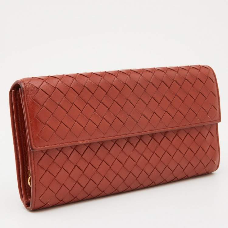 Pre Owned Bottega Veneta Rust Intrecciato Leather Flap Continental Wallet
