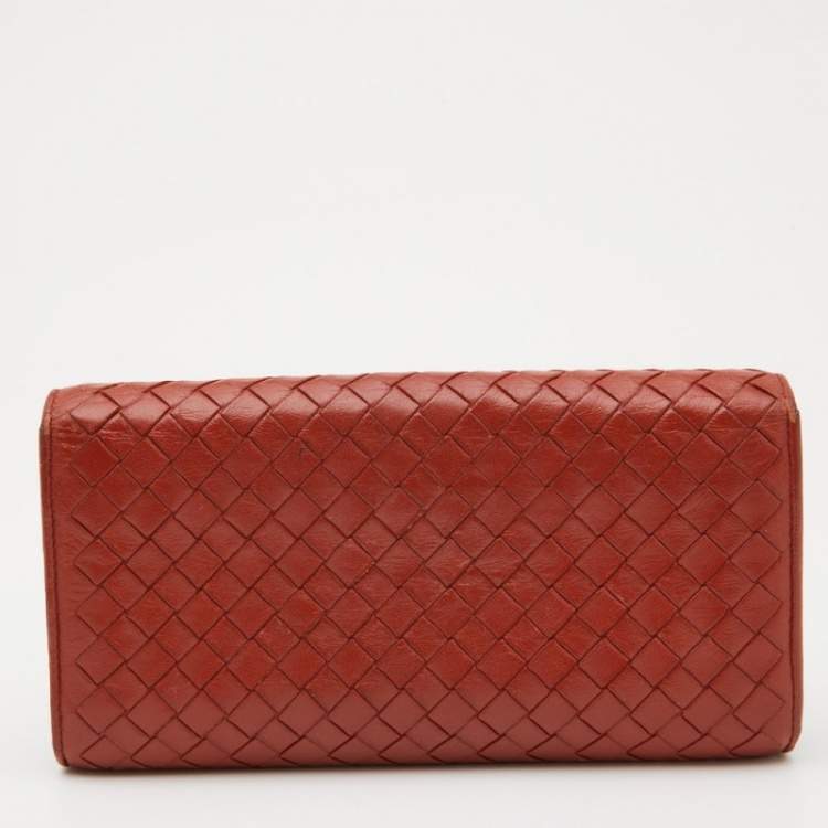 Pre Owned Bottega Veneta Rust Intrecciato Leather Flap Continental Wallet