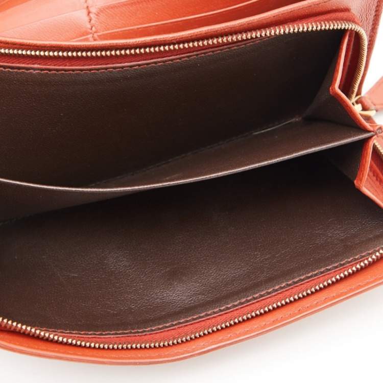 Pre Owned Bottega Veneta Rust Intrecciato Leather Flap Continental Wallet