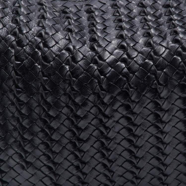 Pre Owned Bottega Veneta Black Intrecciato Twist Leather Maxi Veneta Hobo
