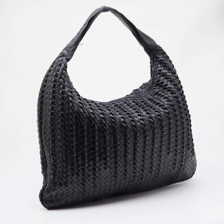 Pre Owned Bottega Veneta Black Intrecciato Twist Leather Maxi Veneta Hobo