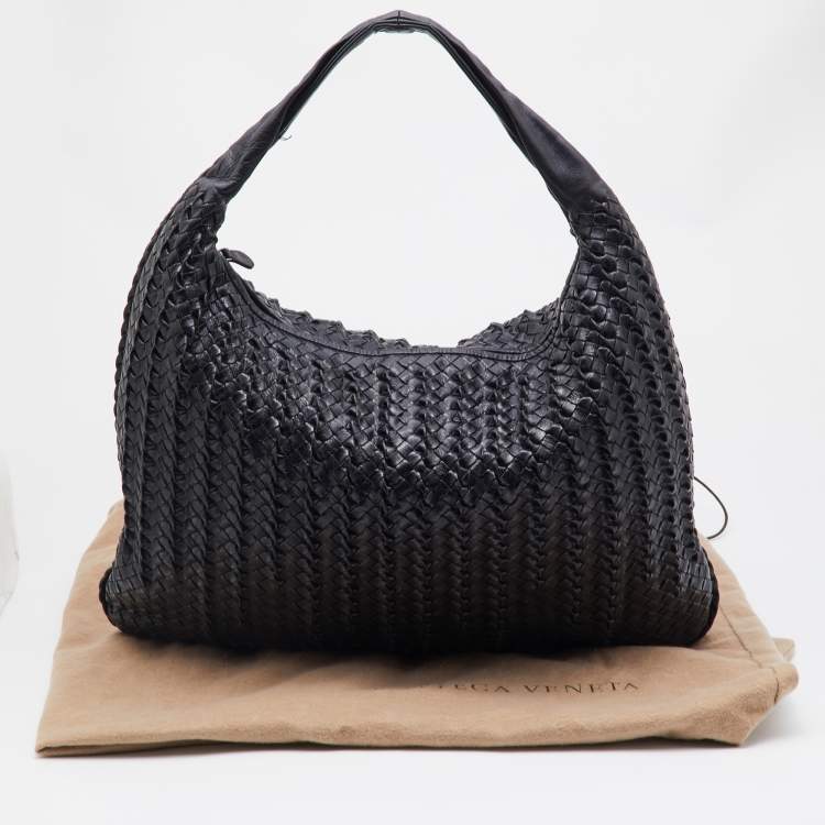 Pre Owned Bottega Veneta Black Intrecciato Twist Leather Maxi Veneta Hobo